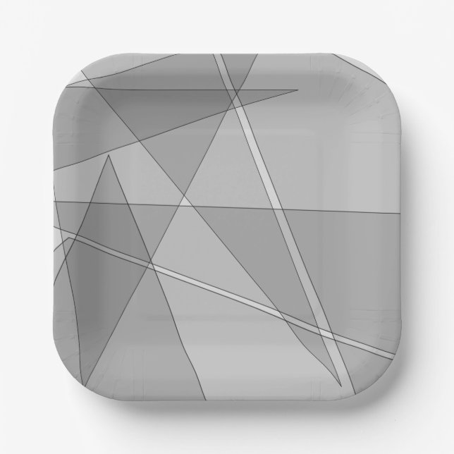 Gray Geometric  Paper Plates (Front)