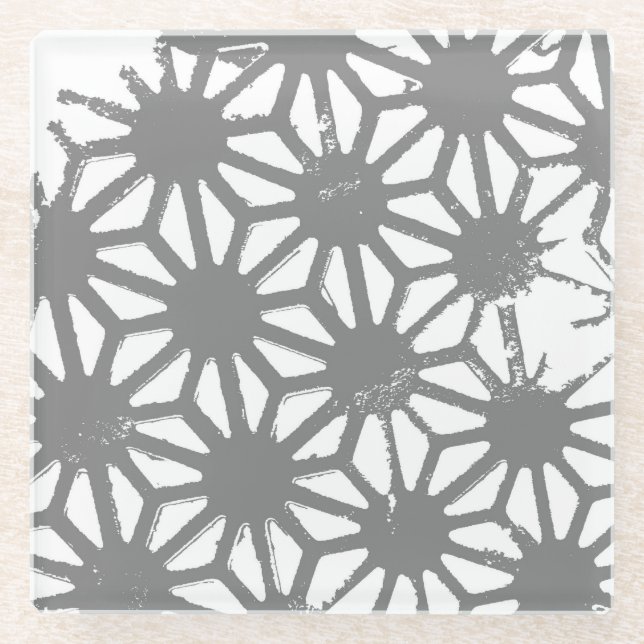 Gray geometric pattern glass coaster (Front)