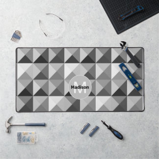Gray geometric pattern Monogram Desk Mat