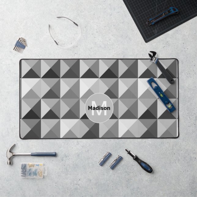 Gray geometric pattern Monogram Desk Mat (Workstation)