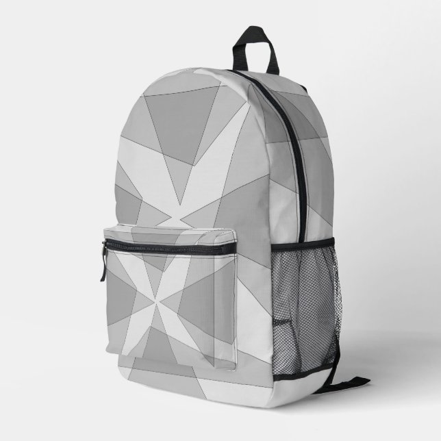 Gray Geometric  Printed Backpack (Back Corner Right)