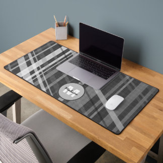 Gray geometric retro Lines Pattern Monogram Desk Mat