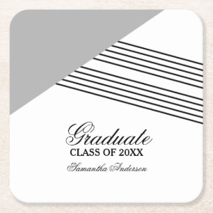 Gray Geometric Stripe Graduation Coasters