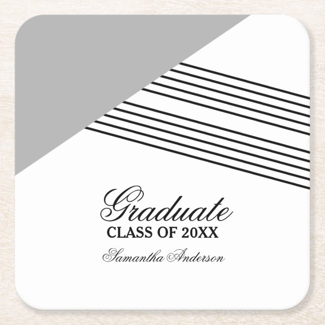Gray Geometric Stripe Graduation Coasters (Front)