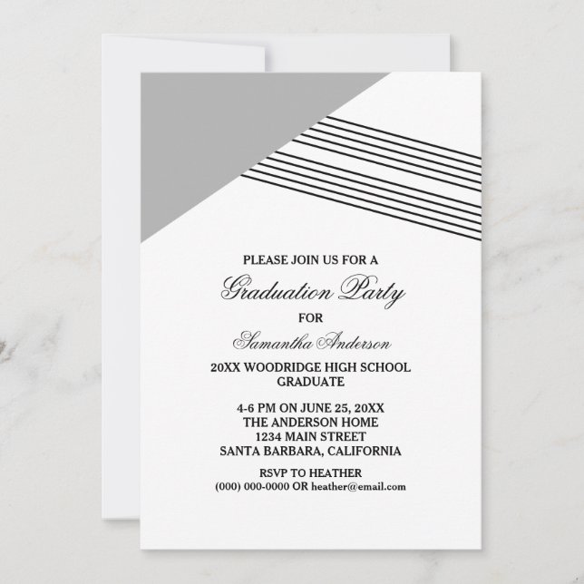 Gray Geometric Stripe Graduation Party Invite (Front)