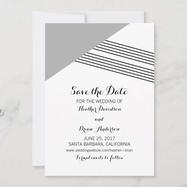 Gray Geometric Stripe Save the Date Invite (Front)