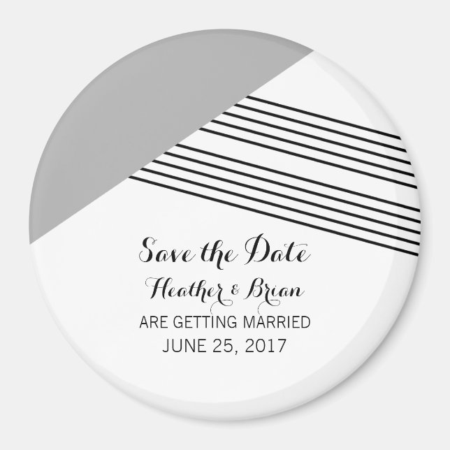 Gray Geometric Stripe Save the Date Magnet (Front)