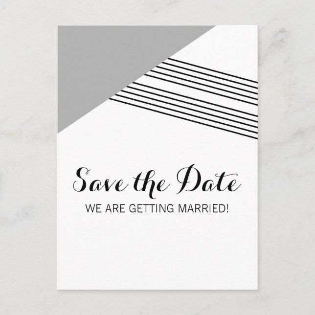 Gray Geometric Stripe Save the Date Postcard (Front)
