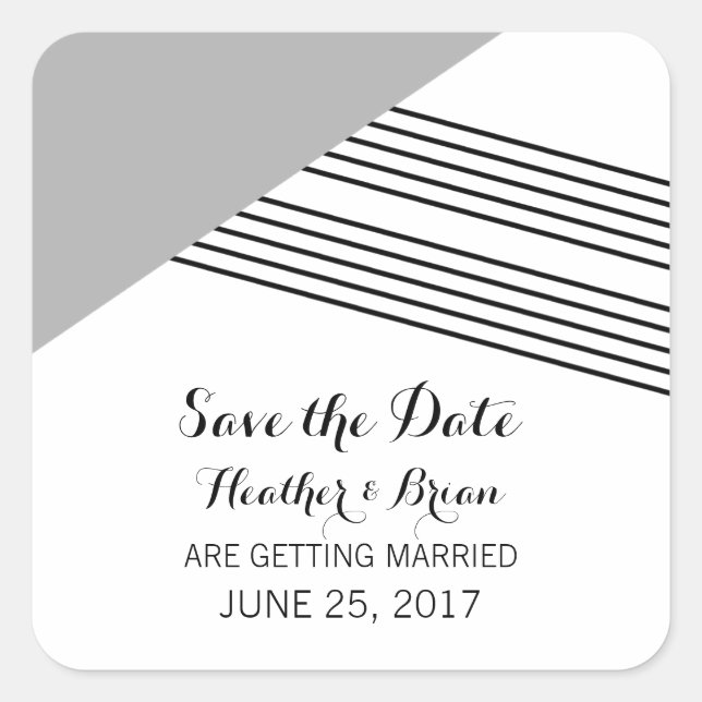 Gray Geometric Stripe Save the Date Stickers (Front)