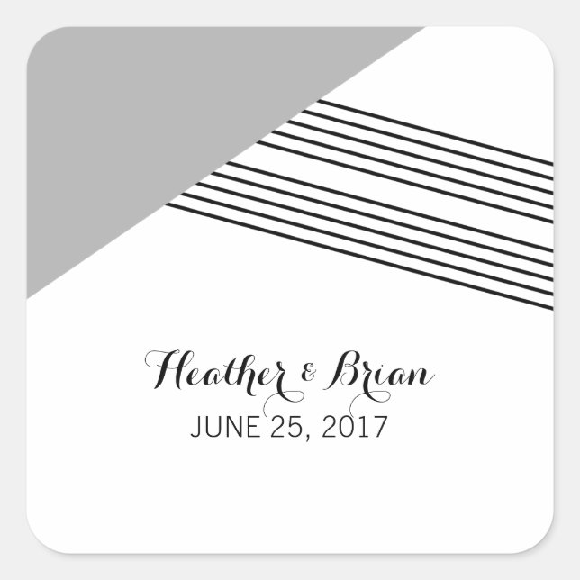 Gray Geometric Stripe Wedding Stickers (Front)
