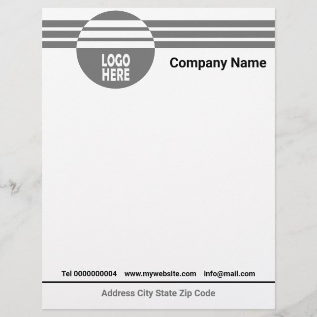 Gray geometric stripes with logo and QR code Letterhead (Front)