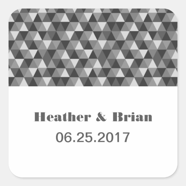 Gray Geometric Triangles Wedding Stickers (Front)