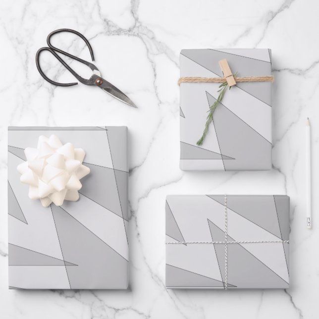 Gray Geometric  Wrapping Paper Sheets (Front)