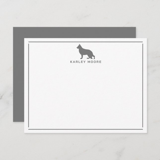Gray German Shepherd Dog Modern Border Stationery Note Card (Front/Back)