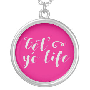 Gray Get Your Life Typography Silver Plated Necklace