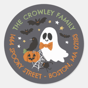 Gray Ghost Raven Halloween Family Return Address Classic Round Sticker