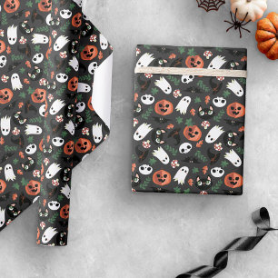 Gray Ghosts Bats Cats Pumpkins Halloween Pattern Wrapping Paper