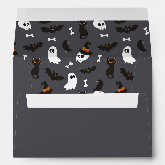 Gray Ghosts Skulls Ravens Cats Halloween Party Envelope (Back (Bottom))