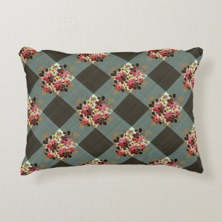 Gray Gingham and Dusk Pink Floral Country Accent Pillow