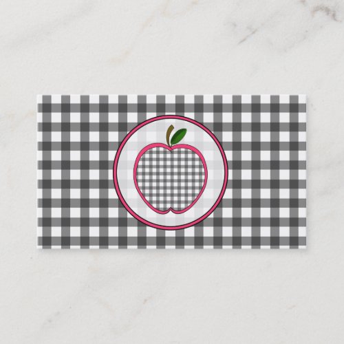 Gray Gingham Apple Fashion Teacher Business Card