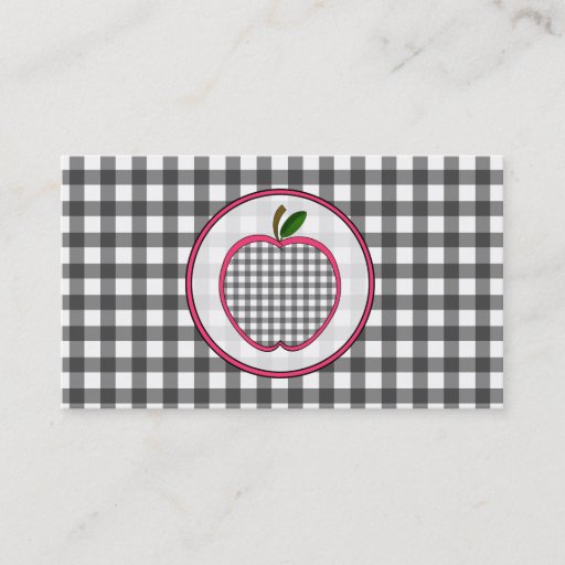 Customizable Gray Gingham Apple Fashion Teacher Business Card