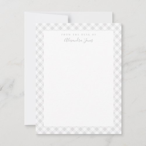 Gray Gingham Check Personal Stationery Note Card