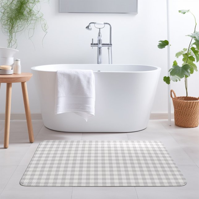 Gray Gingham | Farmhouse Bathroom Decor Bath Mat (Creator Uploaded)