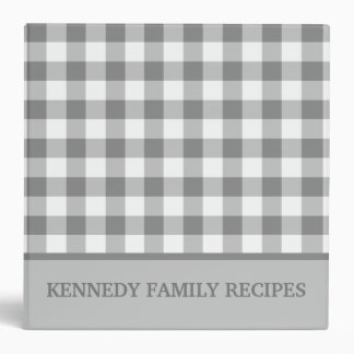 Gray Gingham Farmhouse Kitchen Recipe Personalized 3 Ring Binder