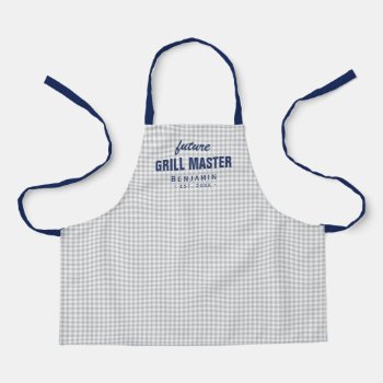 Gray Gingham Future Grill Master Personalized Apron by TintAndBeyond at Zazzle