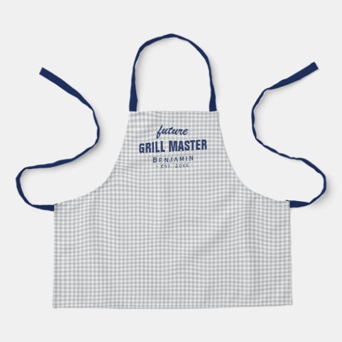 Gray gingham future grill master personalized apron