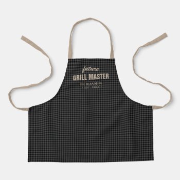 Gray Gingham Future Grill Master Personalized Apron by TintAndBeyond at Zazzle