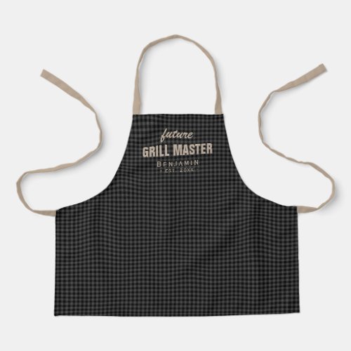 Gray gingham future grill master personalized apron