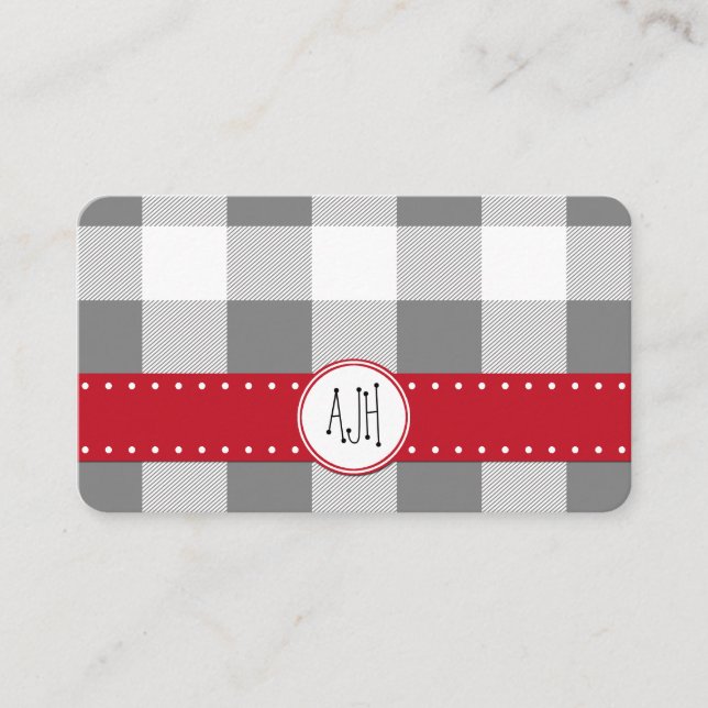 Gray Gingham, Gingham Pattern, Geometric Pattern Business Card (Front)