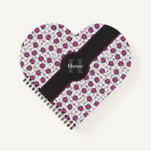Gray Gingham Hot Pink Ladybug Heart Notebook