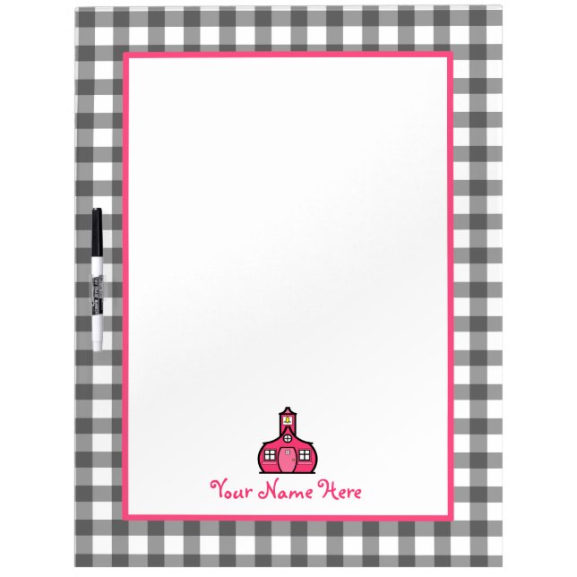 Gray Gingham Large Dry Erase Board For Teachers (Front)