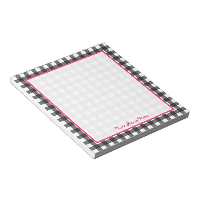 Gray Gingham Personalized Notepad (Angled)