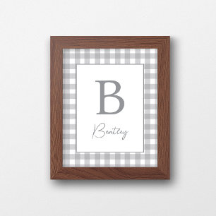 Gray Gingham Plaid Nursery Name Sign
