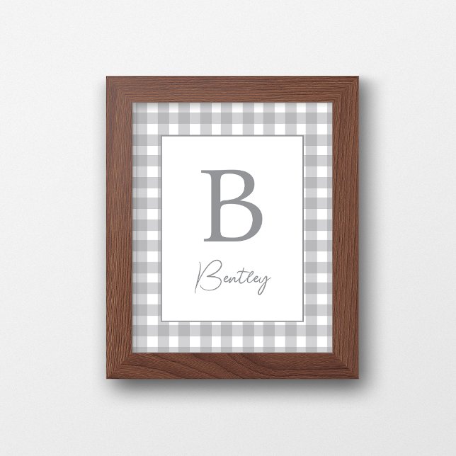 Gray Gingham Plaid Nursery Name Sign (Creator Uploaded)