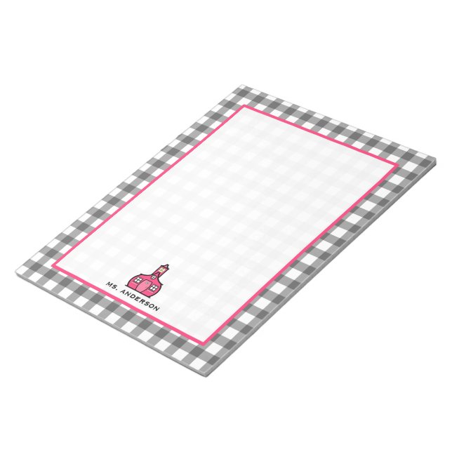 Gray Gingham Teacher Notepad (Angled)