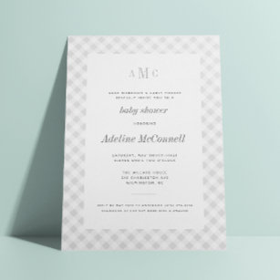 Gray Gingham Traditional Baby Shower Invitation