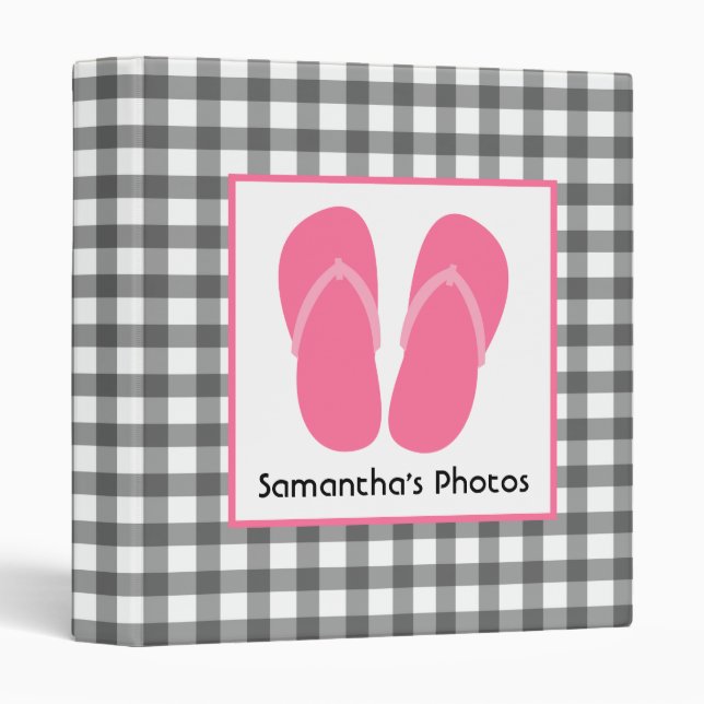 Gray Gingham With Pink Flip Flops Binder (Front/Spine)
