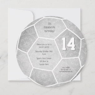 gray girl's soccer themed birthday party announcement