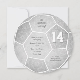 gray girl's soccer themed birthday party announcement