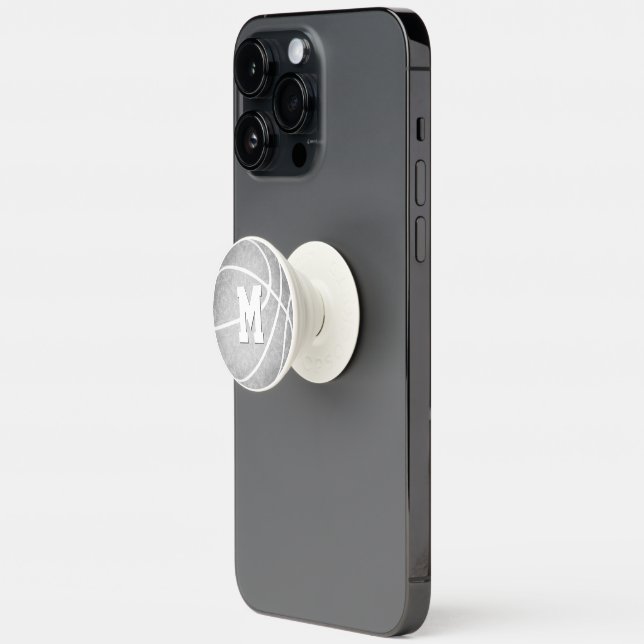 gray girly basketball w monogram  PopSocket (Open)