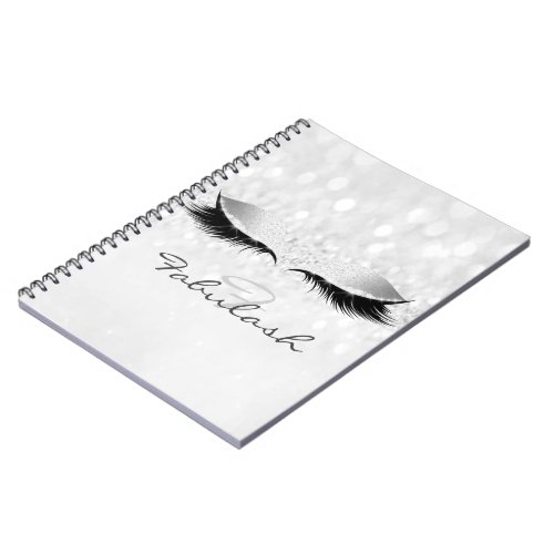 Gray Girly Glitter Makeup Sparkly Monogram Silver Notebook