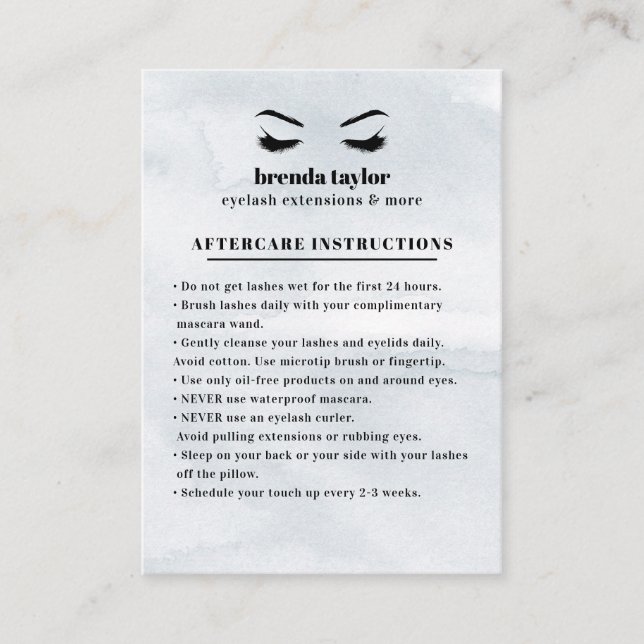 Gray Glam Eyelash Browbar Aftercare Instructions Business Card (Front)