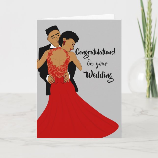 Gray Glamour Bride & Groom Ballroom Congratulation Card (Front)