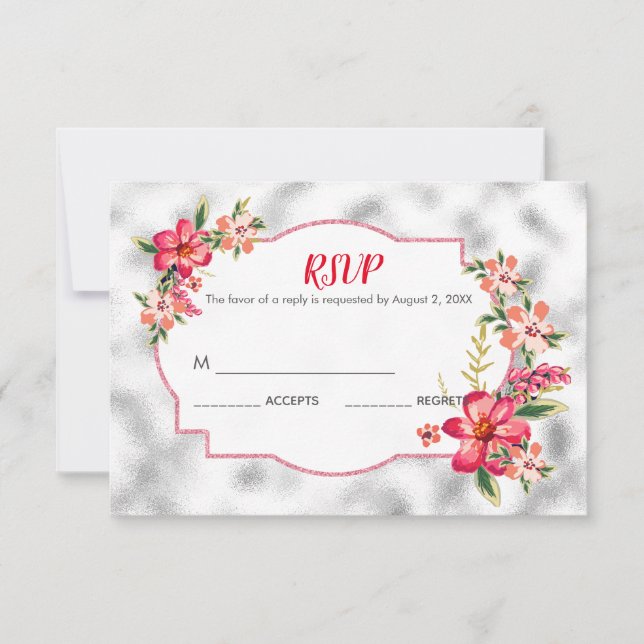 Gray Glass And Flowers RSVP Card (Front)