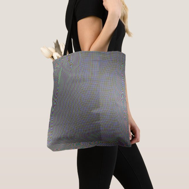 Gray Glitch Art Micro Points Vaporwave Aesthetic Tote Bag (Close Up)