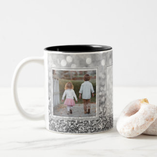 Gray Glitter 2 Pictures w/Text Design Your Own Two-Tone Coffee Mug